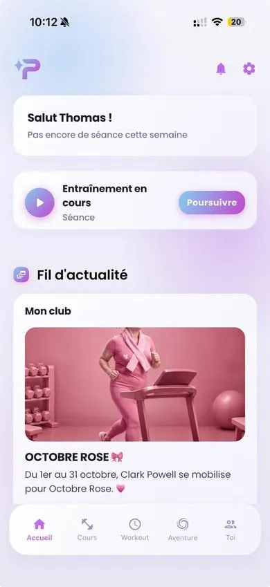 Application Olympeak : Feed du club