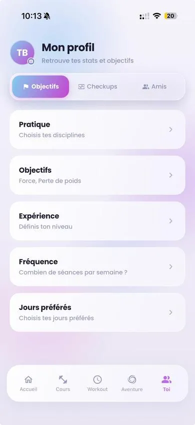 Application Olympeak : Progression