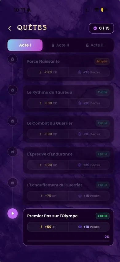 Application Olympeak : Quêtes
